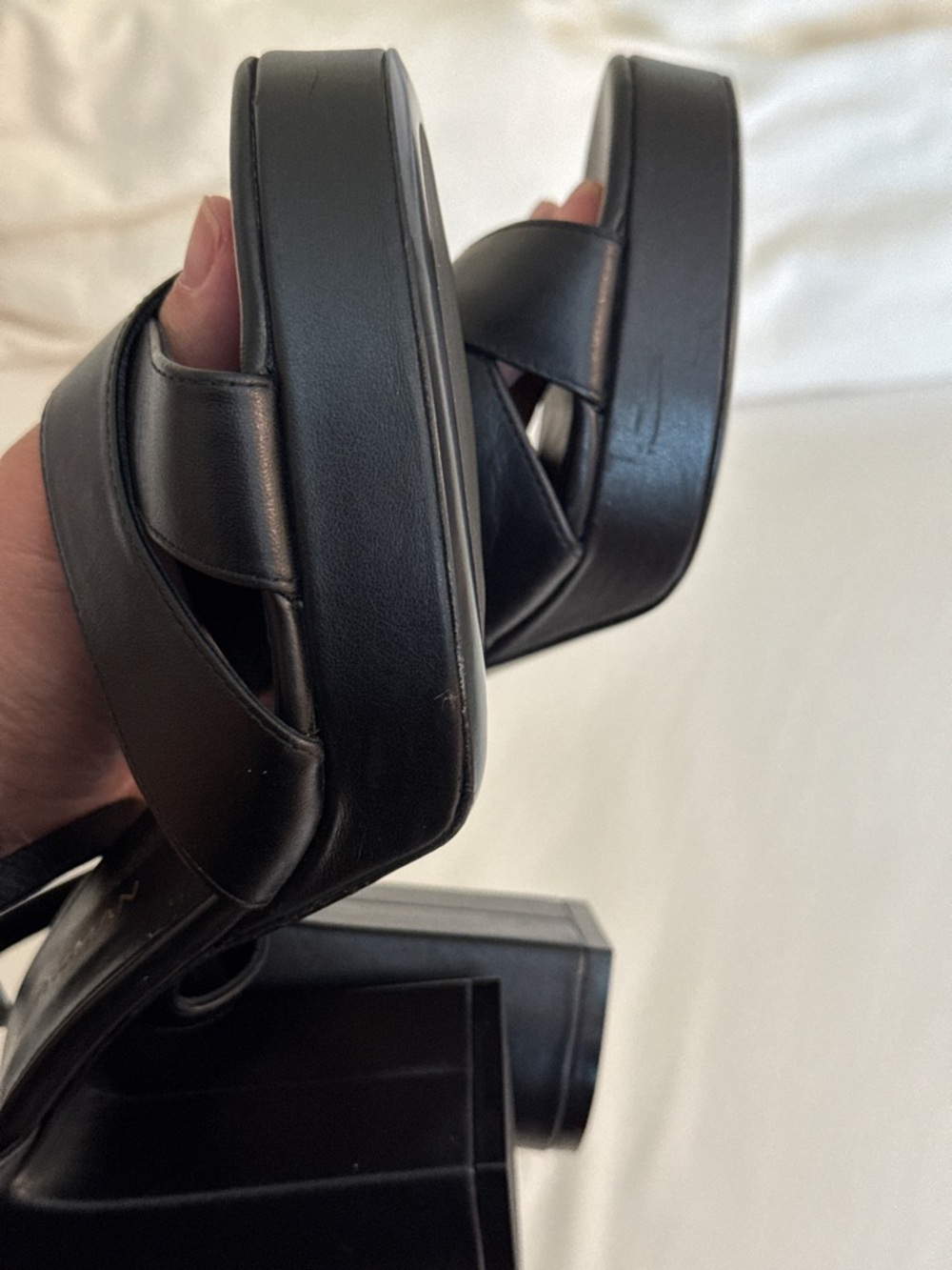 Stuart Weitzman Dayna Black Leather Platform Sandals size size 8.5 - Picture 12 of 13